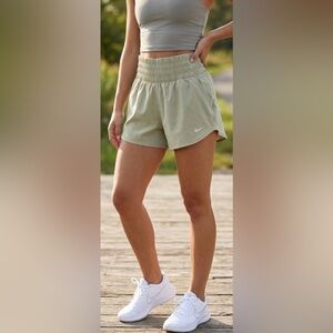 Nike Dri-FIT High-Rise Smocked Waist Shorts - Olive Green XS